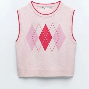 Zara Pink Argyle Sweater